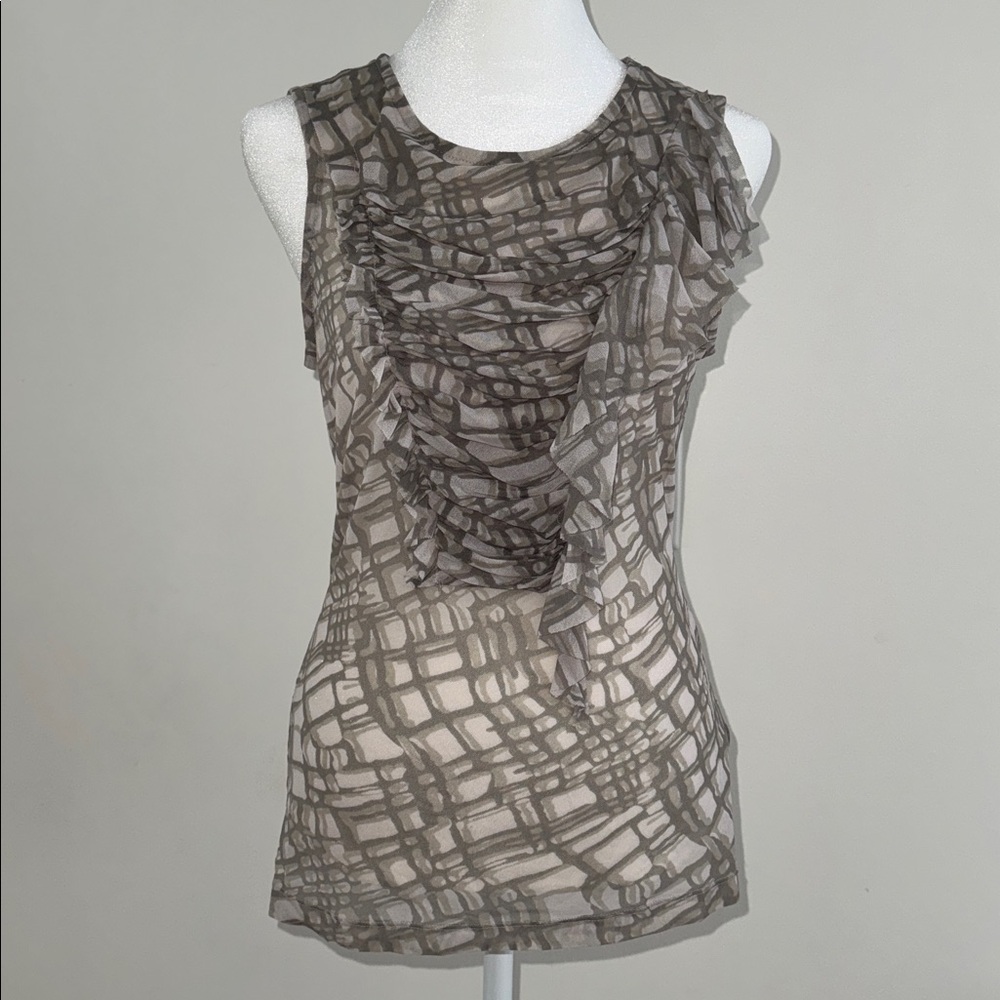 The Limited Gray sheer Ruffled Sleeveless Blouse